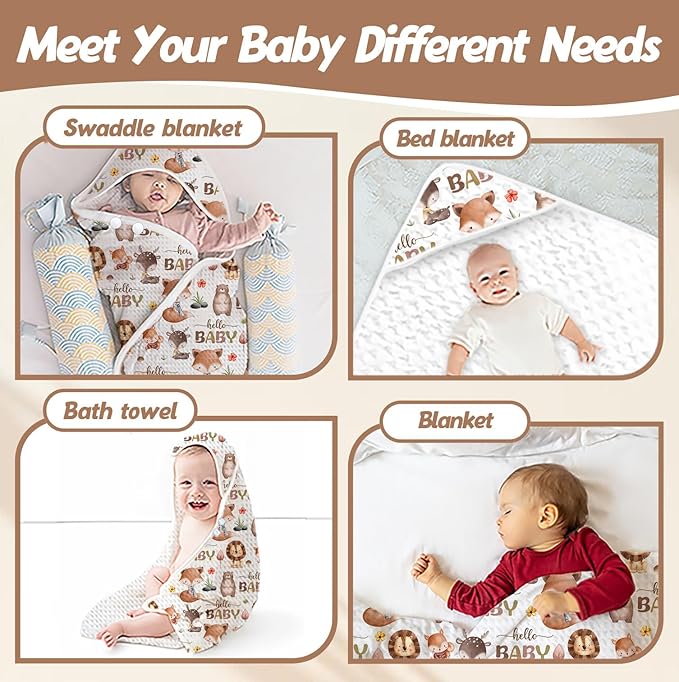 1PCS Wildlife Theme Baby Bath Towels, Hooded Baby Towel for Newborns, Toddler Bath Towel for Boys or Girls, Soft & Absorbent, with 1 Toddler Face Towels 32 * 32IN