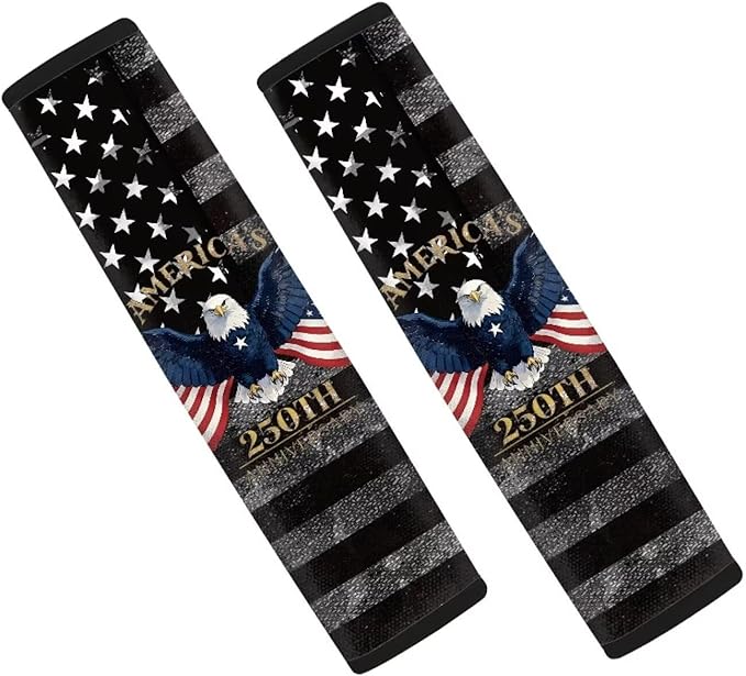 AFPANQZ 2 Pack Car Seat Belt Covers for Adults Safety Seatbelt Pad Cushion Eagle 250 Years Universal for Most Car Laptop Backpack Luggage Bag Straps Pads
