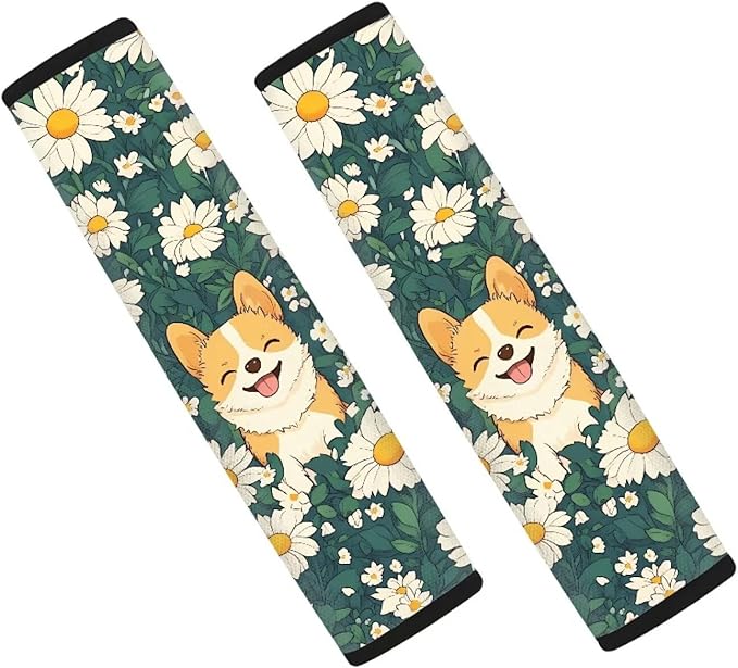 Universal Car Seat Belt Cover Pad,Super Soft Comfortable Shoulder Seatbelt Pads Cushions,Pack of 2 Corgi Print