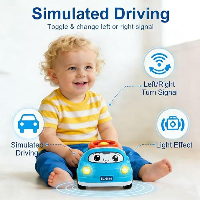 Toys for 1 + Year Old Boy,Toddler Racing Car Steering Wheel Toy with Sound & Light,Car Toys for Toddlers 1-3,Gift for 1 2 3 Years Old Boys Girls (Blue)