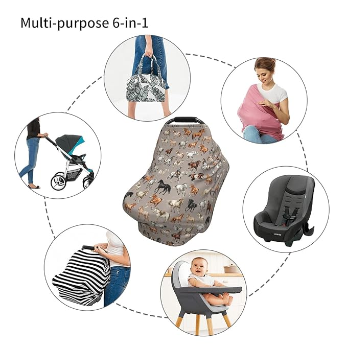 Horse Baby Car Seat Covers Canopy Covers Baby Multi-Use Car Seat Canopy Carrier Cover, Breathable Breastfeeding Cover Boys & Girls