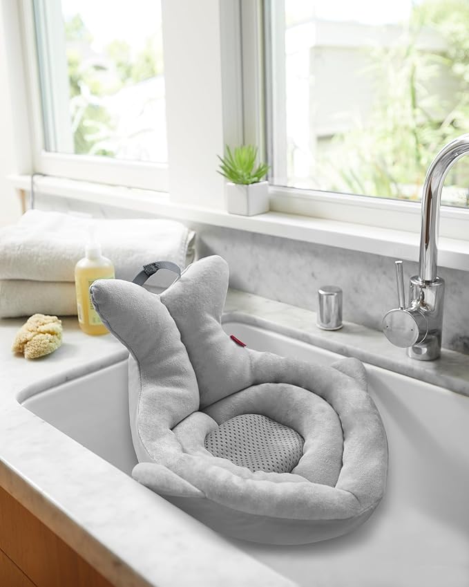 Skip Hop Soft Sink Baby Bath Tub and Smart Sling 3-Stage Whale Tub Bundle, Moby, Grey