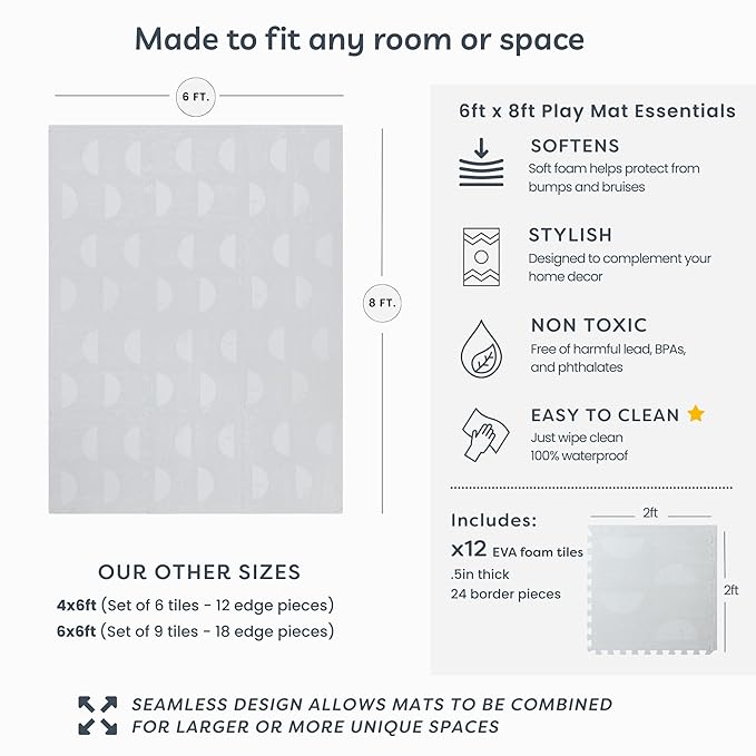 Little Landings Baby Play Mat for Floor - Aura Pearl (6x8ft) - Premium EVA Foam Play Mat for Babies & Toddlers (Ages 0-5+) Non-Toxic Playmat for Tummy Time, Crawling & Playroom - Stylish & Comfortable