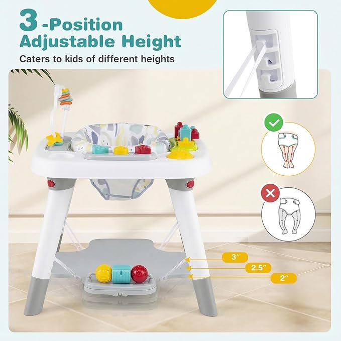 BABY JOY 6-in-1 Baby Activity Center, Baby Jumper & Interactive Play Table with 360° Rotating Seat, Detachable Toys & Music, Montessori-Inspired, Activity Center for Infant Toddlers 6-36 Months (Gray)