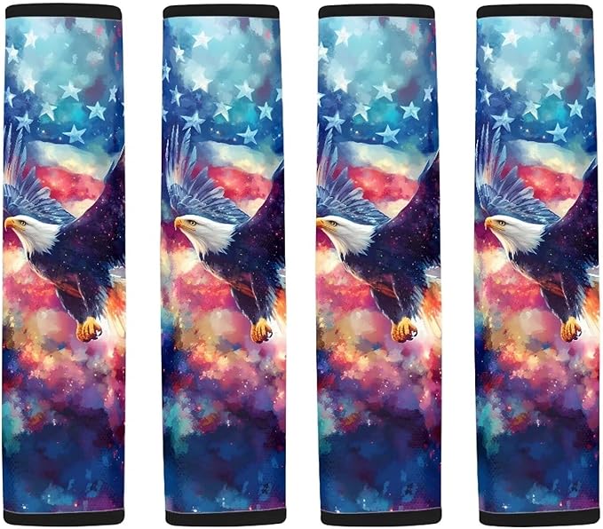 AFPANQZ USA Eagle Flag Car Seat Belt Pads Covers Harness Vehicle for Adults Kids 1 Pair/Set Safety Seatbelt Cushion Pad Cute Shoulder Straps Pads for Bags