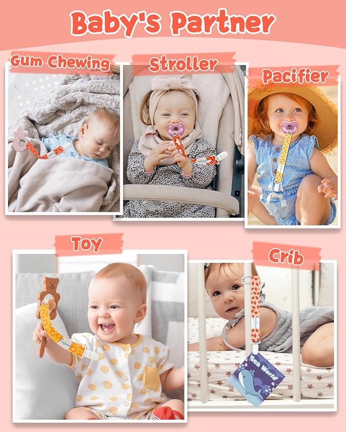 babygoal Pacifier Clips, 8 Pack Binky Paci Holder Clips Fits for Most Baby Pacifiers and Binkies