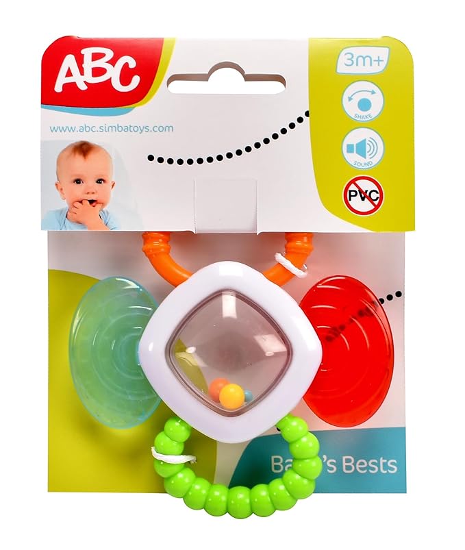 Simba ABC Rattle Bite Aid - Dental Aid with Rattle Texture Handle PVC Free 12cm for Babies 3 Months and Up