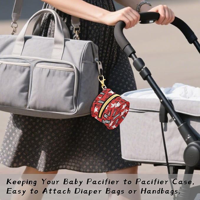 Sports Baseball Star Red Print Pacifier Holder Case for Diaper Bag Portable Travel Pacifier Storage Case with Clip Newborn Baby Pouch for Baby Boys Girls Purse Outdoor