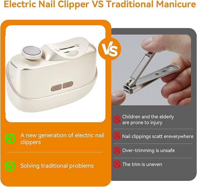 Electric Nail Clipper for Baby, Seniors, Kids, Automatic Finger Nail Cutter Trimmer Machine, 2-in-1 Rechargeable Nail Cloppers with LED Light and Storage Box, 2-Speed Nail Polisher for Children Type-C