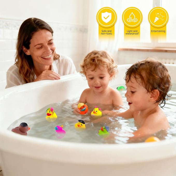 100Pcs Rubber Ducks in Bulk for Jeeps, Bath Toys Party Favors – Cute Mini Ducks with Unique Designs, Floating Toys for Kids, Pool, Car Decoration, Easter Gifts