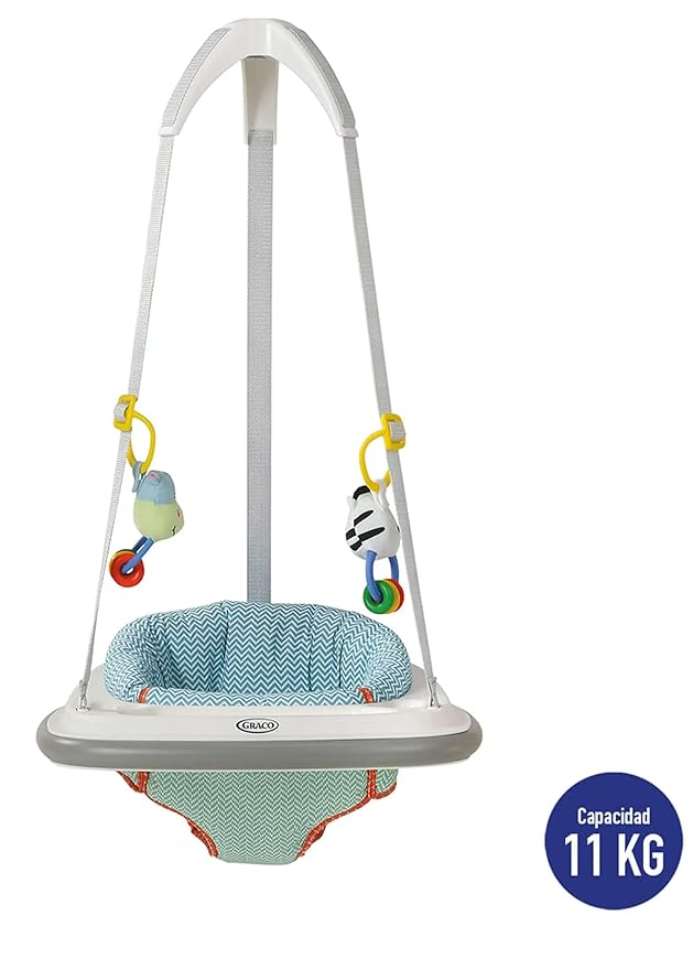 Graco Bumper Doorway Jumper for Baby, Bounce Seat with Machine Washable Pad, Adjustable Height Baby Jumper, Play Tray for Toys, Caravan