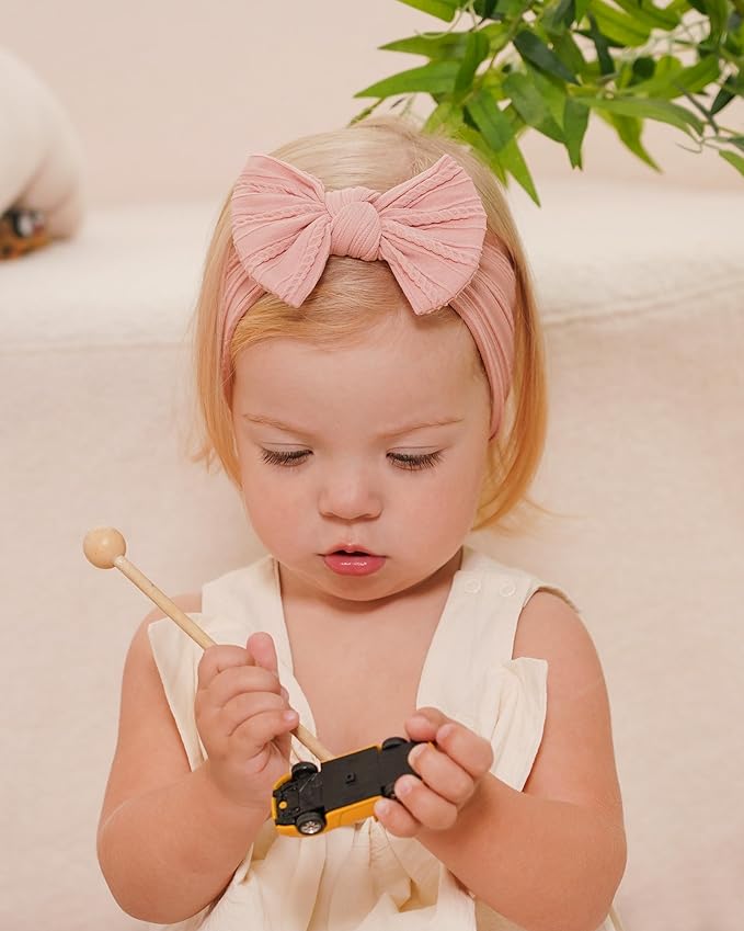 jollybows Baby Girl Headband Bows Nylon Head Wraps Newborn Hairbands Infant Toddler Hair Bow (1- Black White Pink)