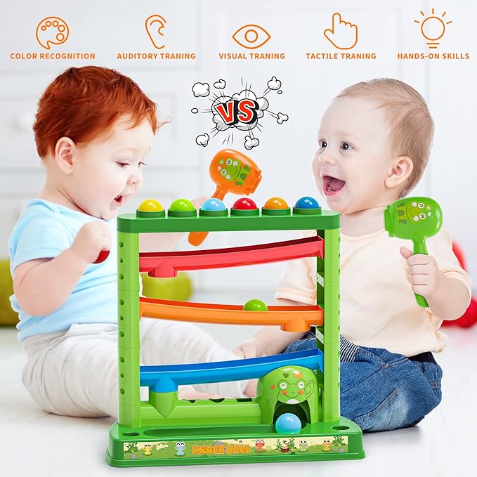 OCHIDO Toddlers Toys for 1 2 3+ Years Old Kids, Pound A Ball Included 2 Hammer & 12 Balls, Montessori Toys for Interactive Game for Boys and Girls, Early Learning Educational Gift