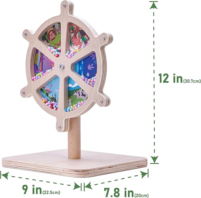 Spinning Activity Drum Toy with Sound, Montessori Wooden Sensory Toy for Babies, Perfect Birthday & Party Gift for 6-18 Months+