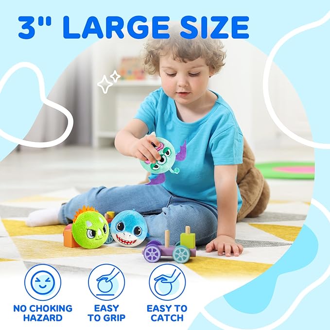 PlayZap Bouncy Balls 3" Large Size with Easter Bunny Stuffed Animal- Easter Basket Stuffers for Toddler Sensory Toys BPA-Free Safe Toys Gifts for Kids Boys Girls 1-3 3-5 5-8