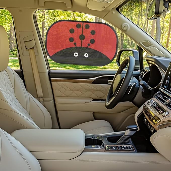 Bulopur 2 Pack Car Shades for Back Windows Baby Cute Ladybug Glare Shield Protection Easy to Install Mesh Car Window Covers Fit for Most Cars, Vehicles, SUVs
