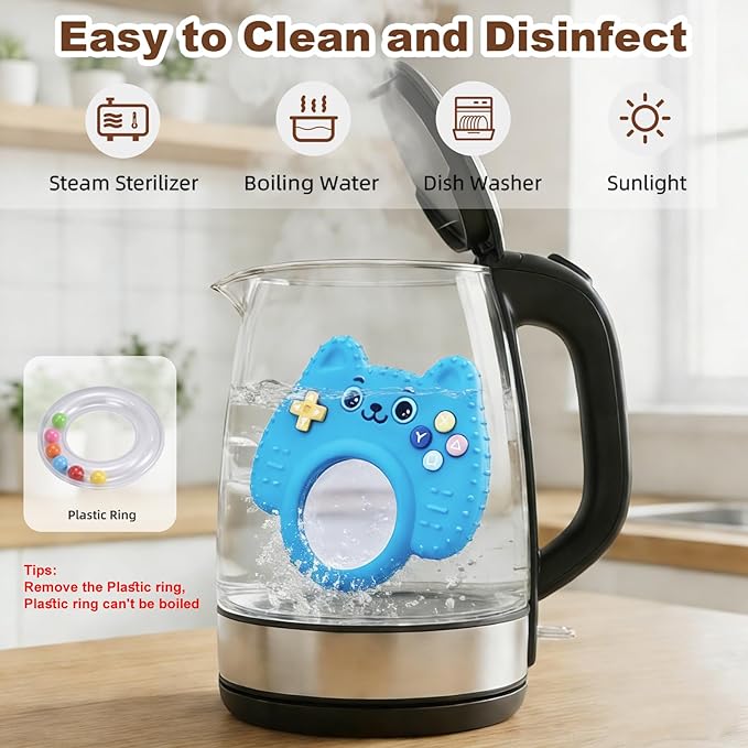 HAILI XMGQ Teething Toys for Baby, Sensory Baby Chew Toy, Rattle Ring Teether Toys for Babies 0-3-6-12 Months, Silicone TV Remote Control Shape for New Baby Gift (Blue)