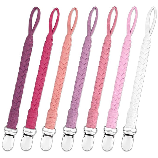 7 Pcs Pacifier Clip, Pacifier Clips for Boys & Baby Girls Pacifier Holder Clip Binky Clips Braided 100% Handmade Fits All Pacifiers(Pink, 7 Pack)