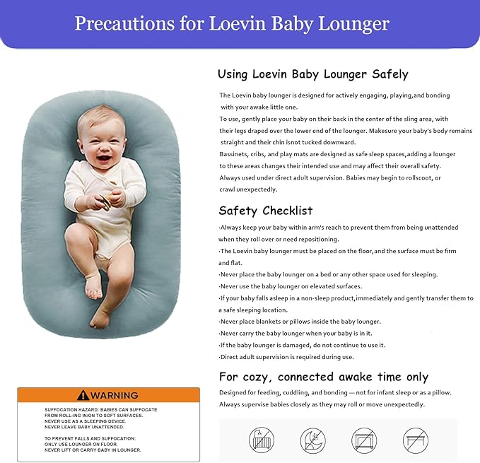 Baby Lounger for Newborn,Baby Play Mat Soft Cotton Breathable for Playtime & Relaxation,Flat Babies Essentials Gifts,0-12 Months Home Travel(Blue Bean)