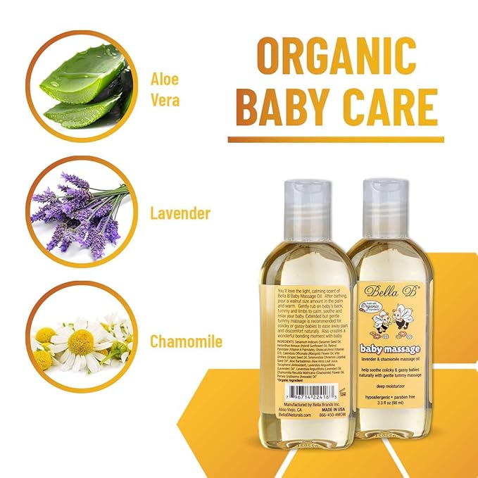 BELLA B Baby Massage Oil 3.3 oz - Baby Oil Organic - Infant Massage Oil Baby - Baby Massage Oil Organic - Organic Baby Oil Lavender - Lavender Baby Oil - Massage Oil Organic for Infants