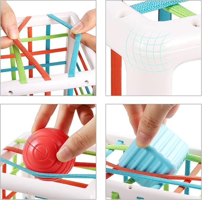 Aprilwolf Montessori Toys for 1 Year Old, Cube & 6 Sensory Shape Blocks, Baby Toys 12-18 Months, Developmental Infant Birthday Gifts for Learning Toddler Age 1 2 3