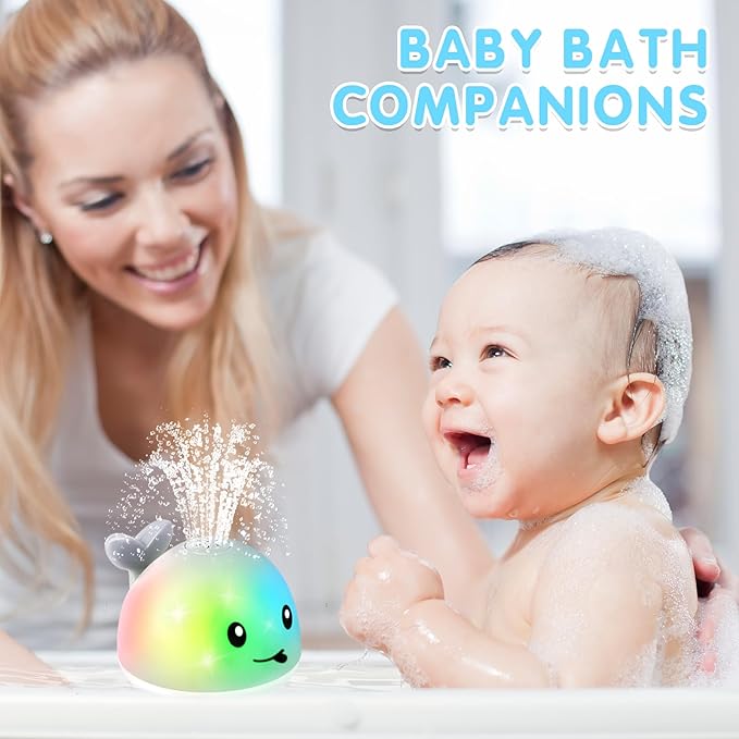 Whale Bath Toy Sprinkler, Baby Easter Basket Stuffers, Light Up Bath Toys for Kids Ages 1-3 Babies 6-12-18 Months, 1 2 3 Year Old Boys Girls Easter Toddler Birthday Gifts, Bathtub Pool Water Table Toy
