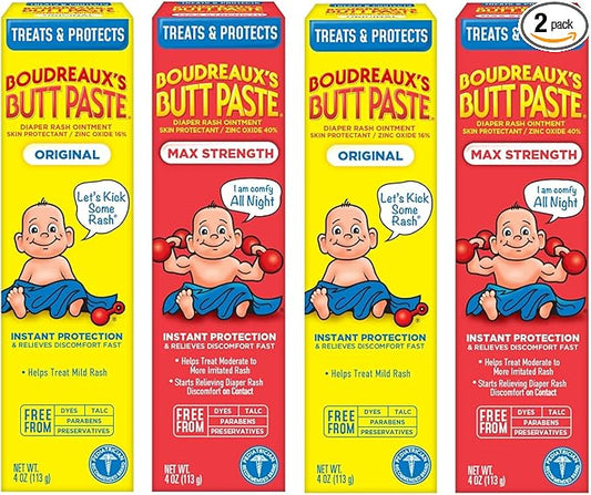 Boudreaux's Butt Paste Diaper Rash Ointment, (Original, & Maximum Strength) (2ea / 4oz) (Variety Pack)