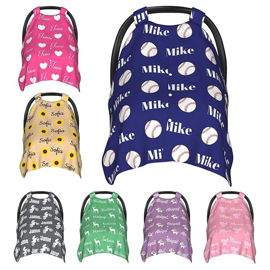 Personalized Baby Car Seat Canopy for Babies, Custom Name Car Seat Covers for Boys and Girls, Opening Minky Nursing Breastfeeding Cover for Infant, Carseat Canopies for Newborn