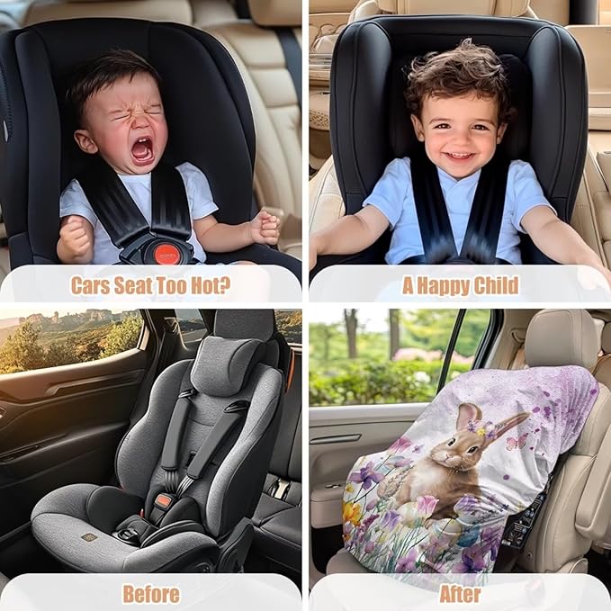 Car Easter Decorations Baby Car Seat Cover Cute Bunny Car Sun Shade Cover for Baby, Infant Car Seat UV Protection Cover Protector, Keep Baby Toddler Cool and Safety