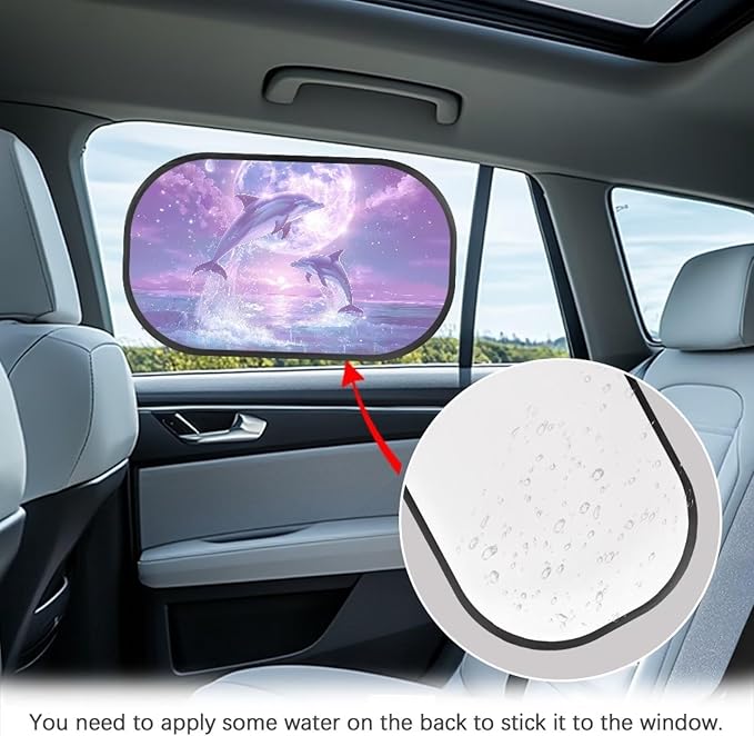 Bulopur Purple Dolphin 2 Pack Back Window Sun Shades for Car Glare Shield Protection Side Window Screens Easy to Install UV Protection Breathable Universal Car Sun Shades