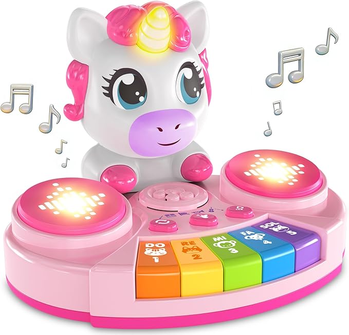 Unicorn Baby Piano Toy with Animal Sounds, Light Up Musical Keyboard, Educational Toddler Learning Toys for 1 Year Old Girl, Birthday Gifts 6+ Months