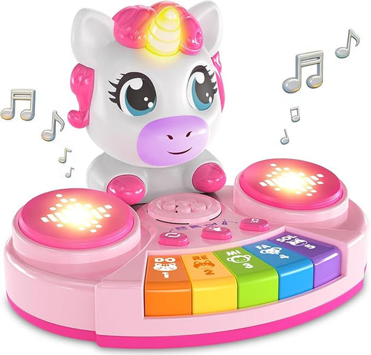 Unicorn Baby Piano Toy with Animal Sounds, Light Up Musical Keyboard, Educational Toddler Learning Toys for 1 Year Old Girl, Birthday Gifts 6+ Months