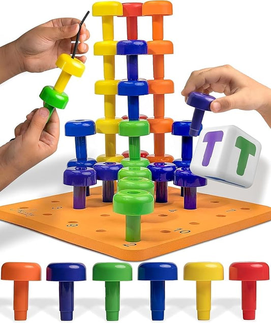 Skoolzy Peg Board Set - Montessori Toys for 2 Year Old - 33 Pc Peg Board for Kids - Occupational Therapy Toys with Pegs, Dice, Lacing String & Storage Bag - Montessori Toys for 2+ Year Old