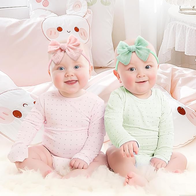 YanJie 3PCS 4’’ Lace Hair Bow for Girls Soft Nylon Baby Headbands Rhinestone Pink Yellow Green Bows Hair Accessories for Newborn Infant Toddler Girl