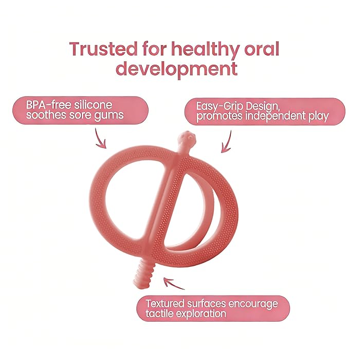 Baby Teething Toys Easy to Hold - 100% Food Grade Silicone Teething Ring for Babies 0-18 Months - BPA Free Teething Pain Relief for Infants 3-6-12 Months,Yellow&Pink