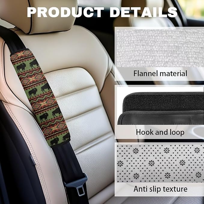 Seat Belt Cover Pad 2 Packs Car Seat Strap Covers Boho Pattern Non Slip Seatbelt Shoulder Pad Suitable for Car Seat Belt Backpack Shoulder Bag Birthdays Gifts Father