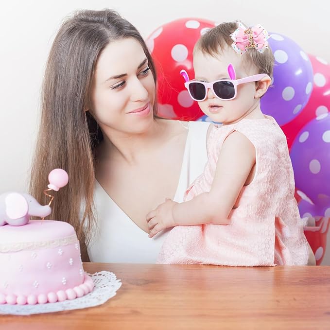 Birthday Hair Bow for Baby Girls - 2Pc Pink Sprinkle Bow Hair headband for 1st Birthday Glitter Ice Cream Baby Bow Party Decorations for Girls Toddlers Hair Accessories (Pink-1 Years-headbands)