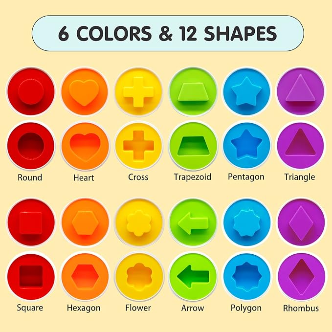 12 Pcs Plastic Easter Eggs Toys for Toddlers 1-3, Shape Sorter Puzzle Montessori Toys Color Matching Game Learning Activities Baby Easter Basket Stuffers Gifts for Kids 1 2 3 Year Old Girl Boy