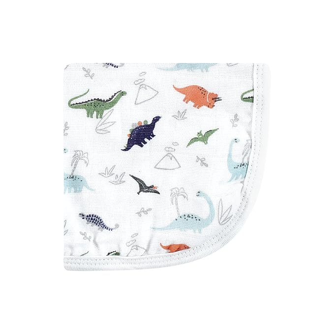 Hudson Baby Unisex Baby Cotton Muslin Washcloths, Dino, 10x10 in