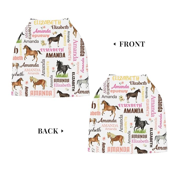 Personalized Baby Car Seat Cover for Girls, Custom Floral Horse Nursing Covers for Breastfeeding with Name, Infant Stroller Cover, Baby Carseat Canopy for Newborn, Multiuse Car Seat Canopies