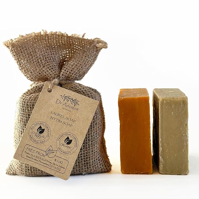 Dr.Ancient Bittim & Aleppo Soap Bar Set (2-Pack) – Organic Handmade Vegan Soap Bars, Natural Chemical-Free, Gentle Cleanser for Face & Body