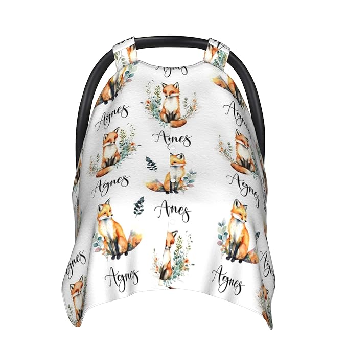 Personalized Winter Carseat Cover for Baby Custom Name Car Seat Canopy for Newborn Baby Boys Girls 2 in 1 Mom Nursing Breastfeeding Covers Fox Minky Baby Carrier Stroller Covers