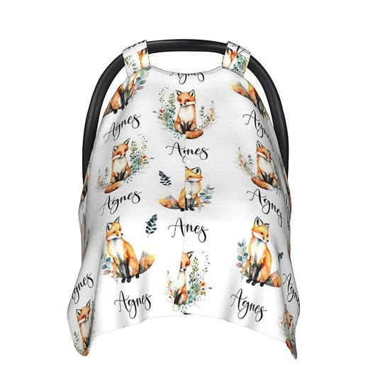 Personalized Winter Carseat Cover for Baby Custom Name Car Seat Canopy for Newborn Baby Boys Girls 2 in 1 Mom Nursing Breastfeeding Covers Fox Minky Baby Carrier Stroller Covers