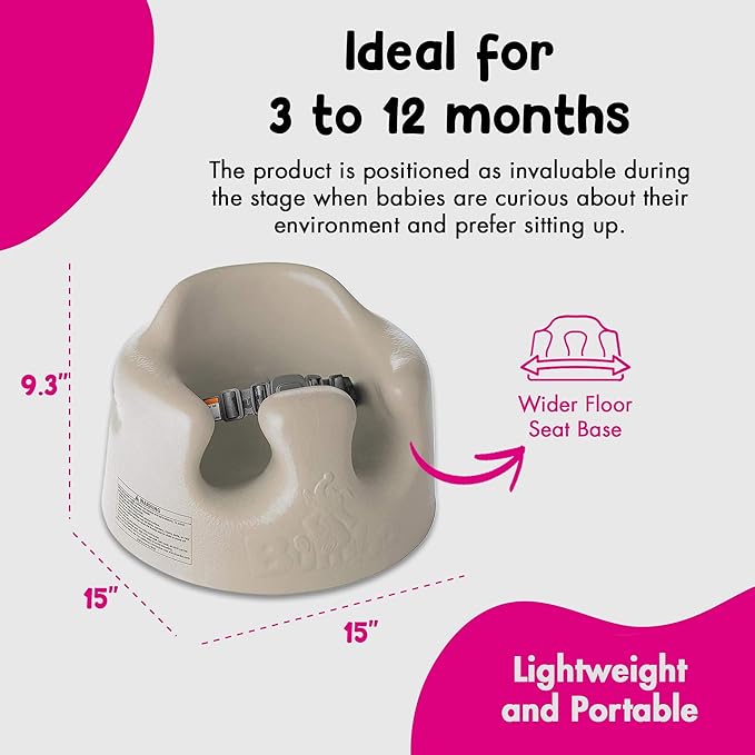 Bumbo Infant Floor Seat Baby Sit Up Chair and Sitting Support for 3 to 12 Months Old with 3 Point Adjustable Safety Strap, 3 Pack, Taupe