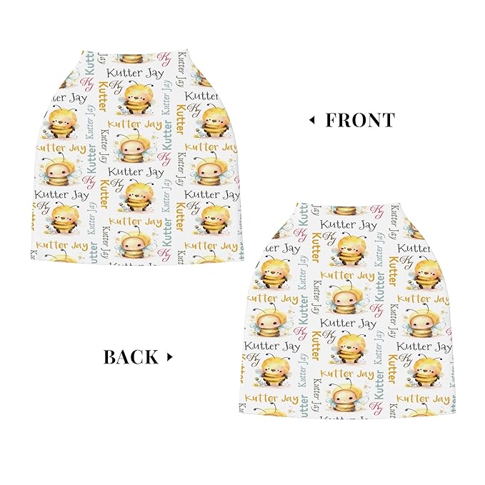 Personalized Bee Baby Car Seat Cover with Name,Multi-Use Canopy for Nursing, Strollers,Shopping Carts,Customized Breastfeeding Cover, Full Privacy,Infant Stroller Cover