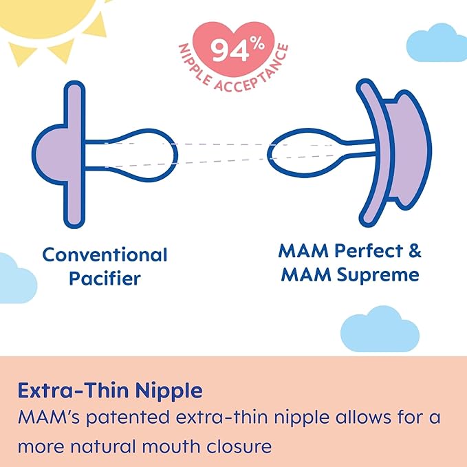 MAM Supreme Night Baby Pacifier, for Sensitive Skin, Patented Nipple, 4 Pack, 16+ Months, Unisex,2 Count (Pack of 1)