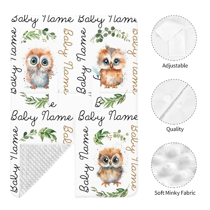 Winter Carseat Cover for Baby Personalized Owl Baby Car Seat Cover with Name Custom Minky Car Seat Canopy Boys Girls Infant Carrier Covers Nursing Cover Toddler Blanket