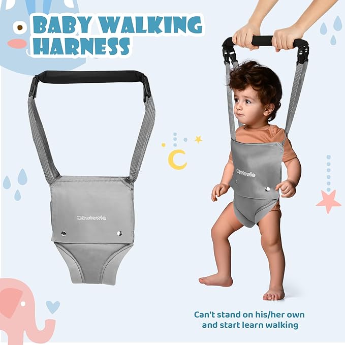 Cowiewie 2 in 1 Baby Door Jumper w/Baby Walking Harness Function, Baby Jumper with Door Clamp Adjustable Strap and Seat, Gray