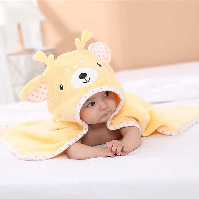 TBEZY Baby Hooded Towel with Unique Animal Design Ultra Soft Thick Cotton Bath Towel for Newborn (Fawn)