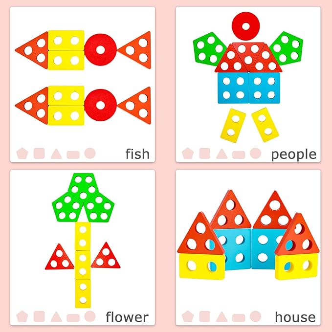 LovesTown Stacking and Sorting Learning Puzzles, Montessori Wooden Sensory Toys for Toddlers, 20 PCS (Pack of 2)